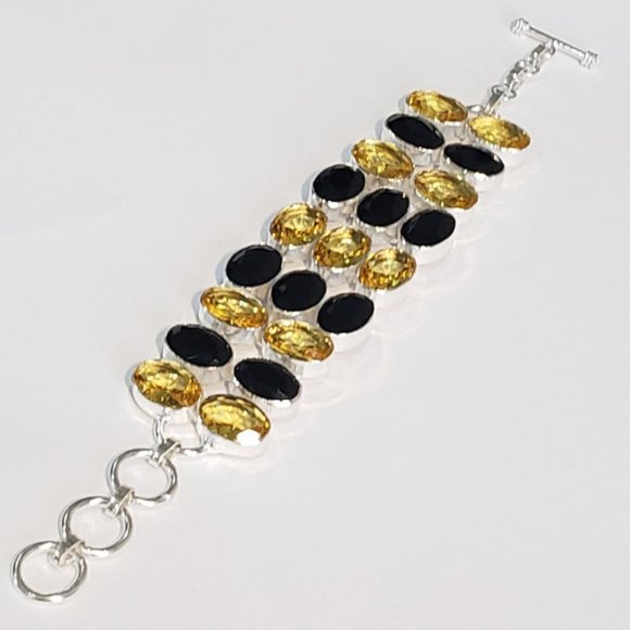 Hand Crafted Jewelry - citrine bracelet, 925 silver citrine black onyx gemstone bracelet